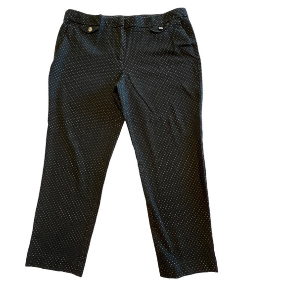 Ann Klein Pants Women's Size 14 Cropped Polka Dots Stretch Side Zip Black - Picture 1 of 11